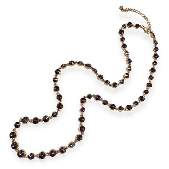 Jewelry - Vintage Amethyst Inlay Long Gold Tone Chain Necklace